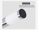 Cylindrical stainless steel solar path light detail