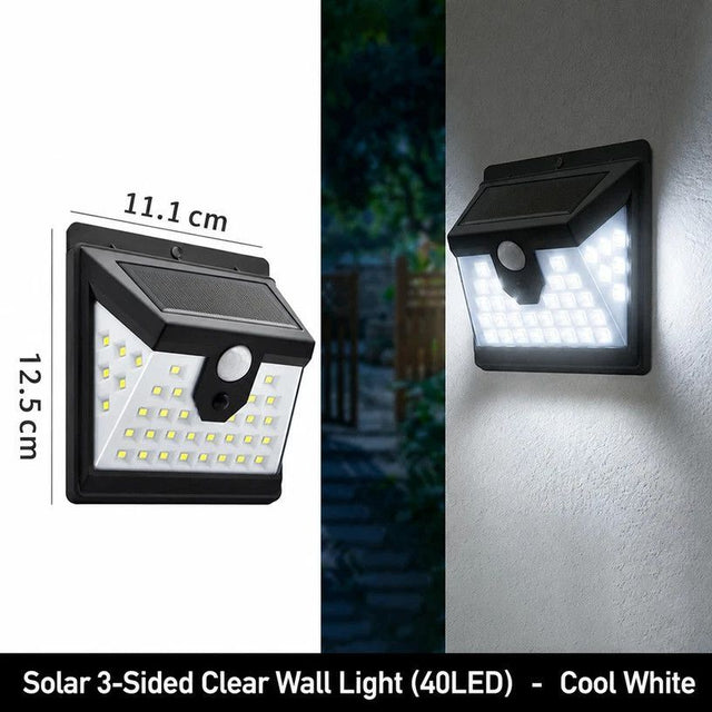 Solar Motion Sensor Three Sided Wall Light
