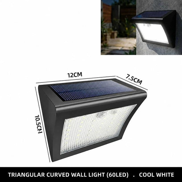Solar Motion Sensor Triangular Wall Light Curved 60 LED