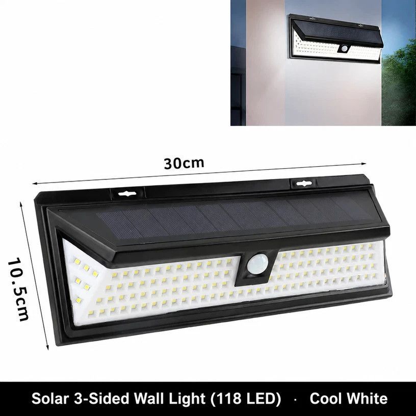 Solar Wall Light 118 LED Three Sided Motion Sensor outdoor light 1
