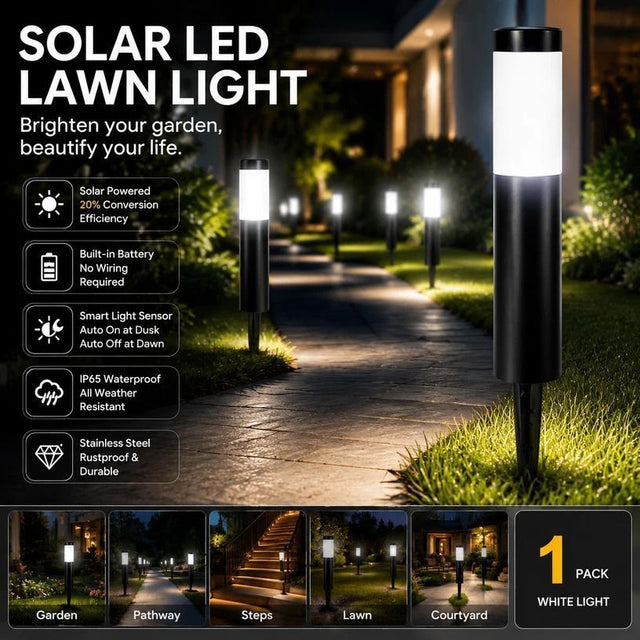 Black stainless steel solar garden stake light cool white 56.5cm