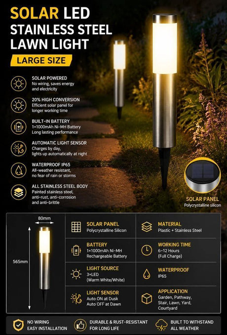 Black solar stake light cool white in garden