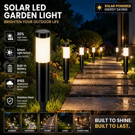 Black stainless steel solar garden stake light warm white 56.5cm
