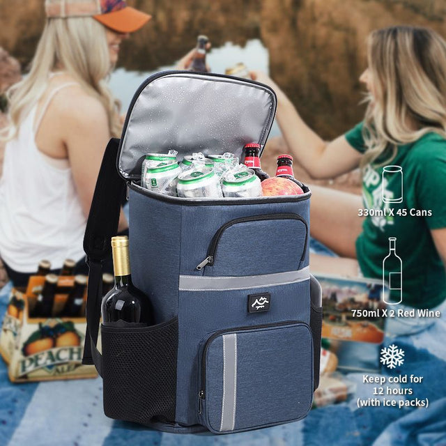 Khaki insulated cooler backpack with padded straps for outdoor adventures