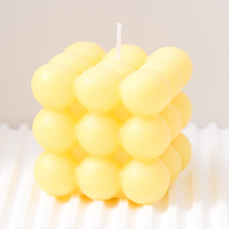 Yellow bubble cube scented candle set of three