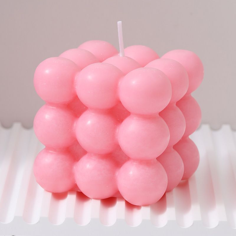 Pink bubble cube scented candle set of three