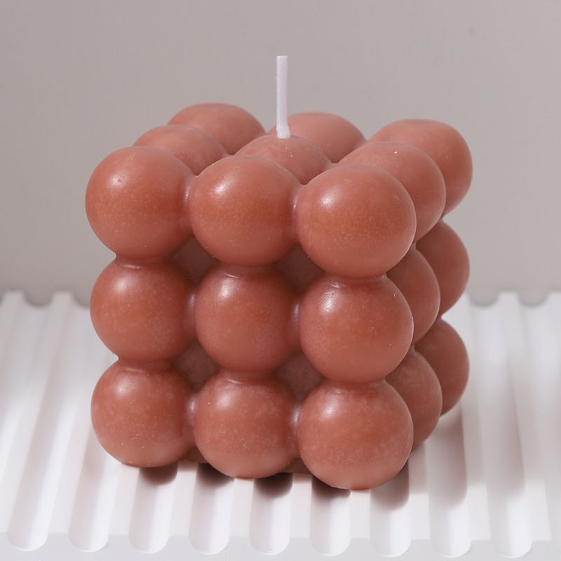 Light brown bubble cube scented candle set of three