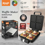 Waffles served with fruit and yoghurt beside the waffle maker