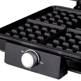 Waffle maker dimensions shown at approximately 24 by 30 by 34 cm