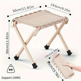 Khaki aluminium folding camp stool with hanging hook and Oxford seat