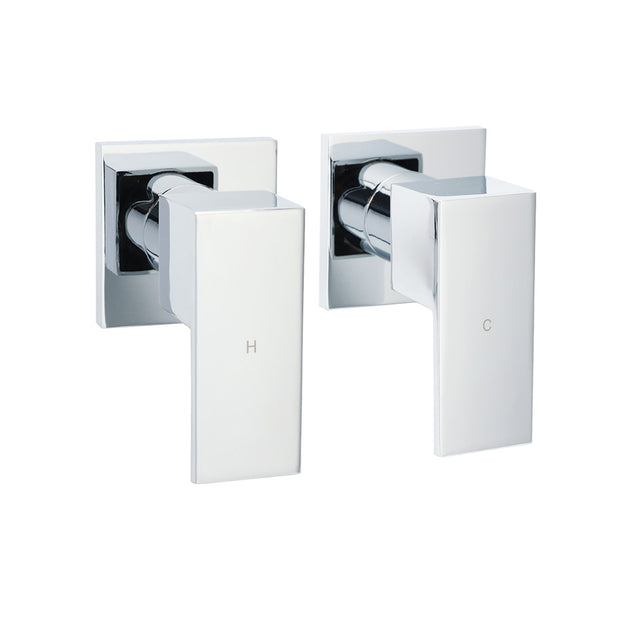 Polished chrome square quarter turn wall twin taps, view 1