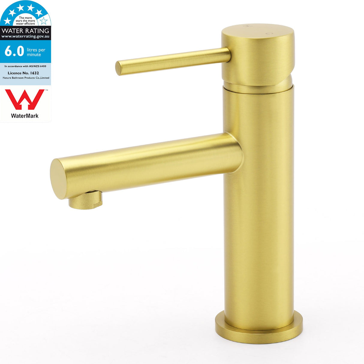 Brushed Gold Round Basin Mixer Tap image 1