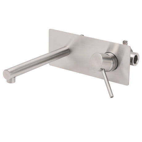 Wall Mounted Basin and Bath Mixer Tap, Round, Brushed Nickel