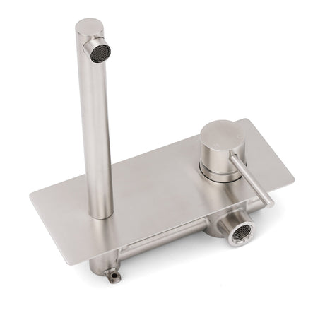 Wall Mounted Basin and Bath Mixer Tap, Round, Brushed Nickel