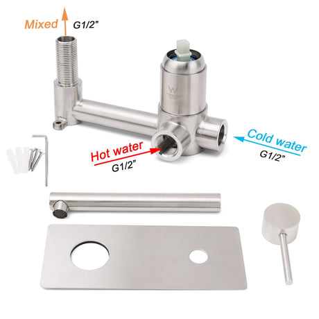 Wall Mounted Basin and Bath Mixer Tap, Round, Brushed Nickel