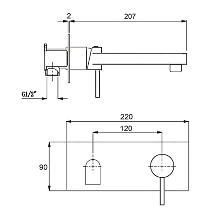 Wall Mounted Basin and Bath Mixer Tap, Round, Brushed Nickel