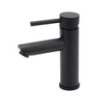 Matt black round basin mixer tap with braided hoses, view 1