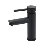 Matt black round basin mixer tap with braided hoses, view 1
