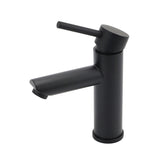 Matt black round basin mixer tap with braided hoses, view 2
