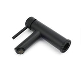 Matt black round basin mixer tap with braided hoses, view 5