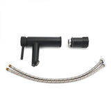 Matt black round basin mixer tap with braided hoses, view 7