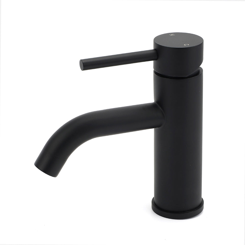 Matt black round basin mixer tap, view 1