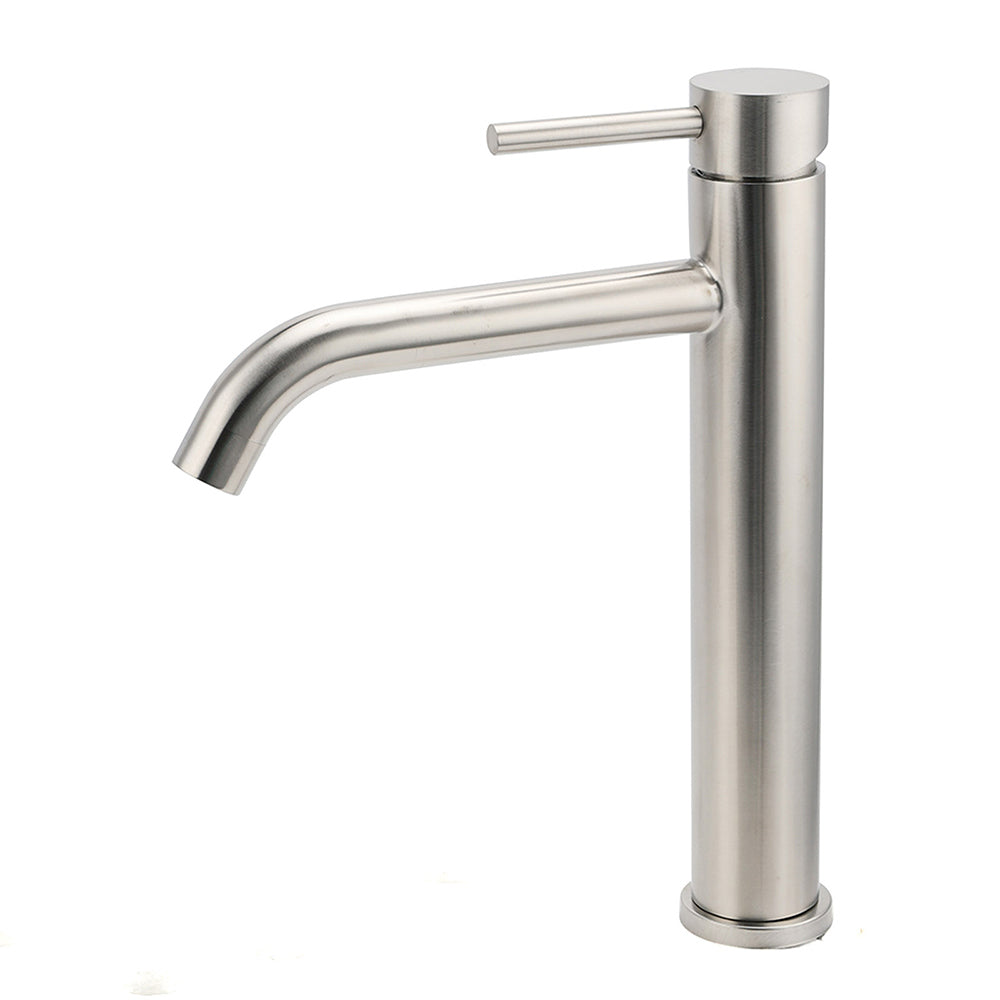 Brushed Nickel Tall Curved Basin Mixer Tap