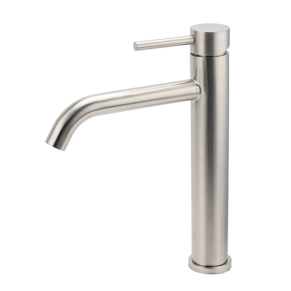 Brushed Nickel Tall Curved Basin Mixer Tap