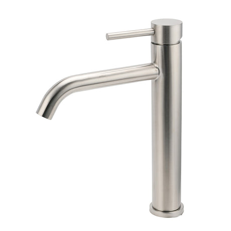 Brushed Nickel Tall Curved Basin Mixer Tap