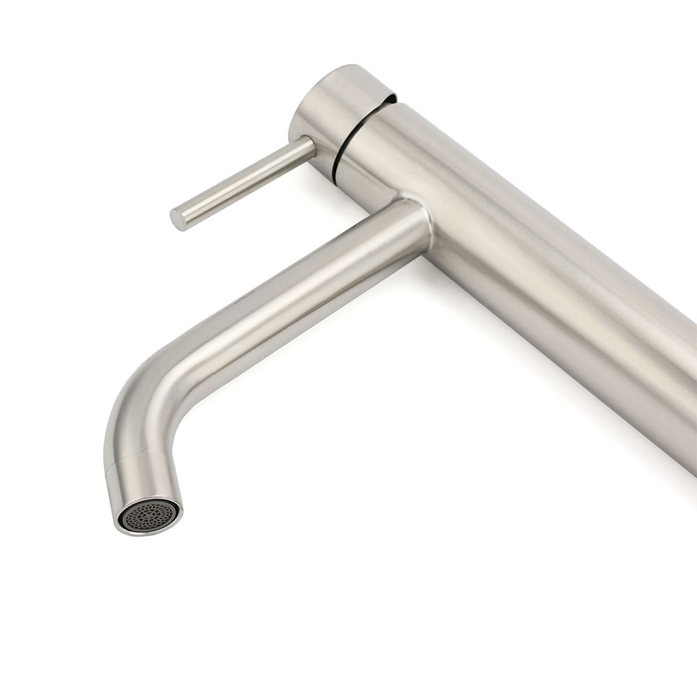 Brushed Nickel Tall Curved Basin Mixer Tap