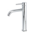 Polished chrome tall curved spout basin mixer tap, view 1