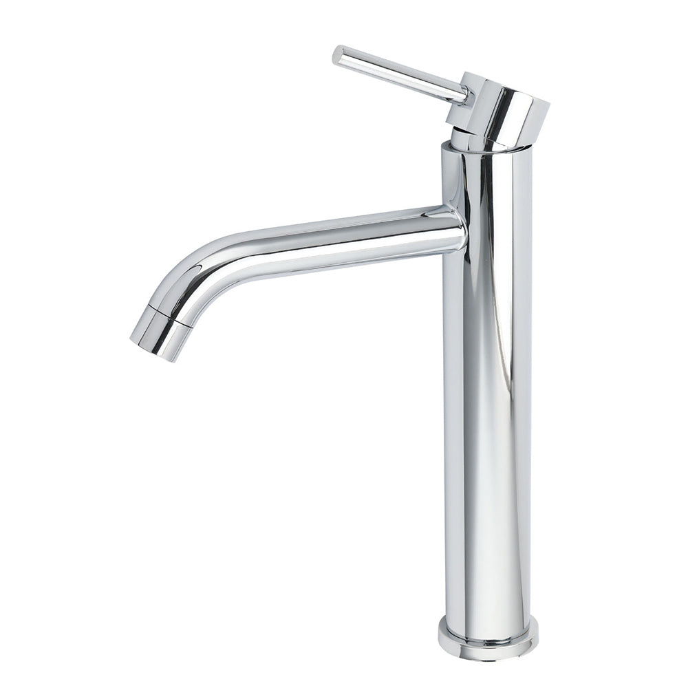 Polished chrome tall curved spout basin mixer tap, view 2