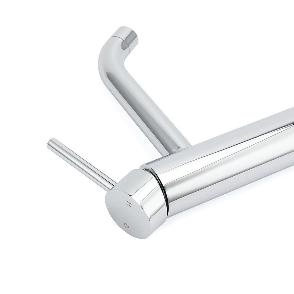 Polished chrome tall curved spout basin mixer tap, view 5