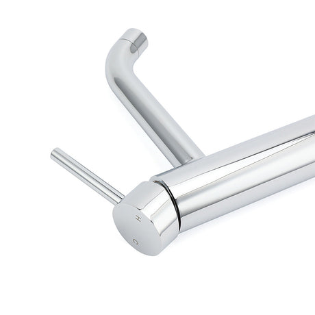 Polished chrome tall curved spout basin mixer tap, view 5