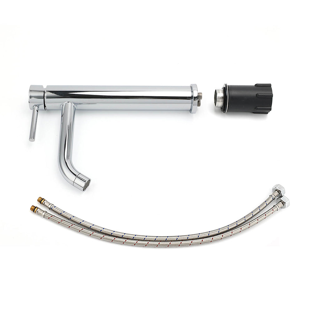 Polished chrome tall curved spout basin mixer tap, view 7