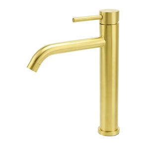 Brushed Gold Round Tall Basin Mixer Tap image 1
