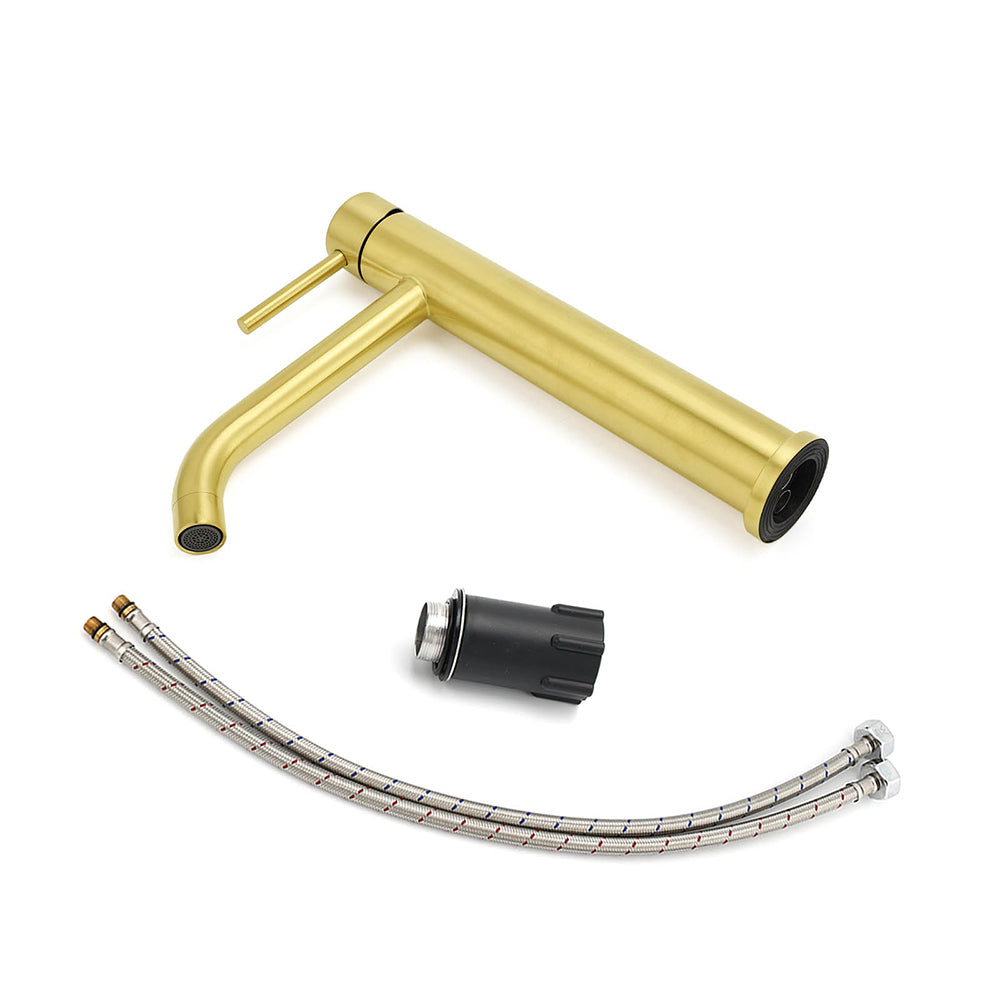 Brushed Gold Round Tall Basin Mixer Tap image 7