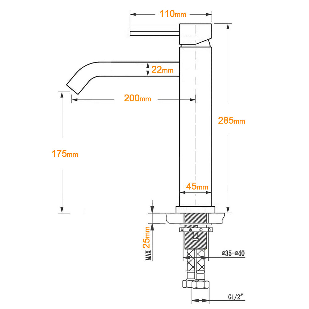 Brushed Gold Round Tall Basin Mixer Tap image 8