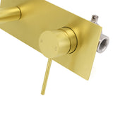 Round Wall Mounted Basin Mixer Tap with Curved Spout, Brushed Gold