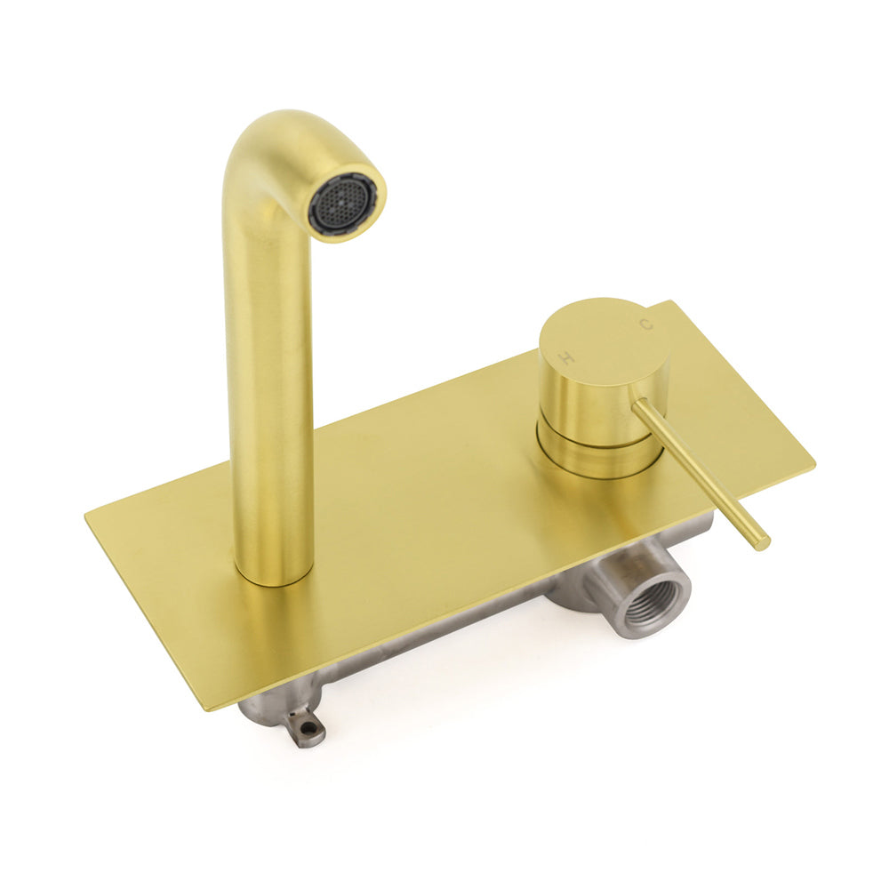 Round Wall Mounted Basin Mixer Tap, Brushed Gold