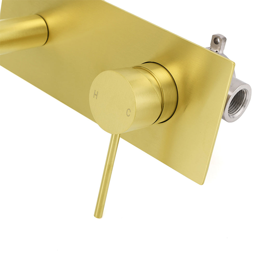 Round Wall Mounted Basin Mixer Tap, Brushed Gold