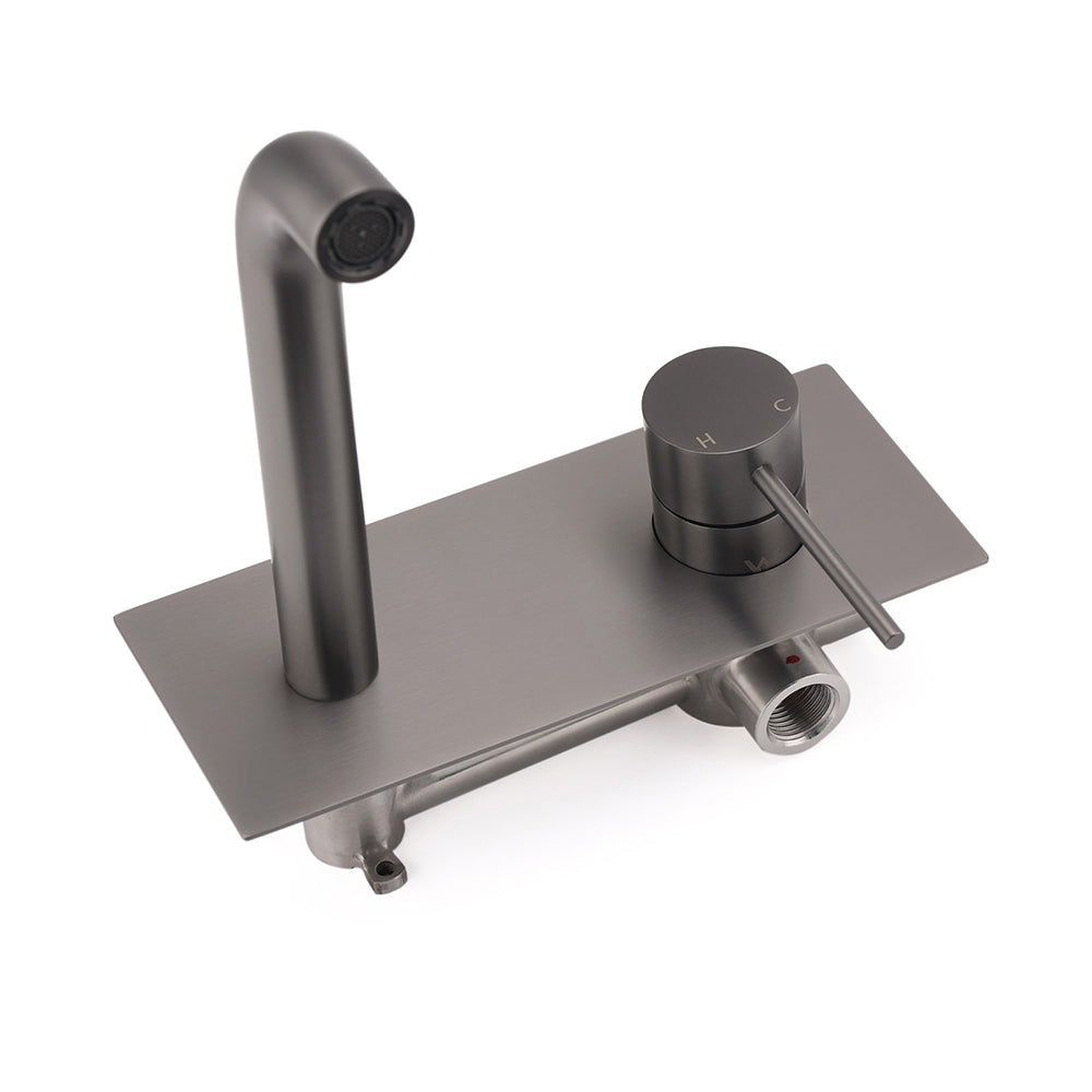 Wall Mounted Basin Mixer Tap, Round, Gun Metal