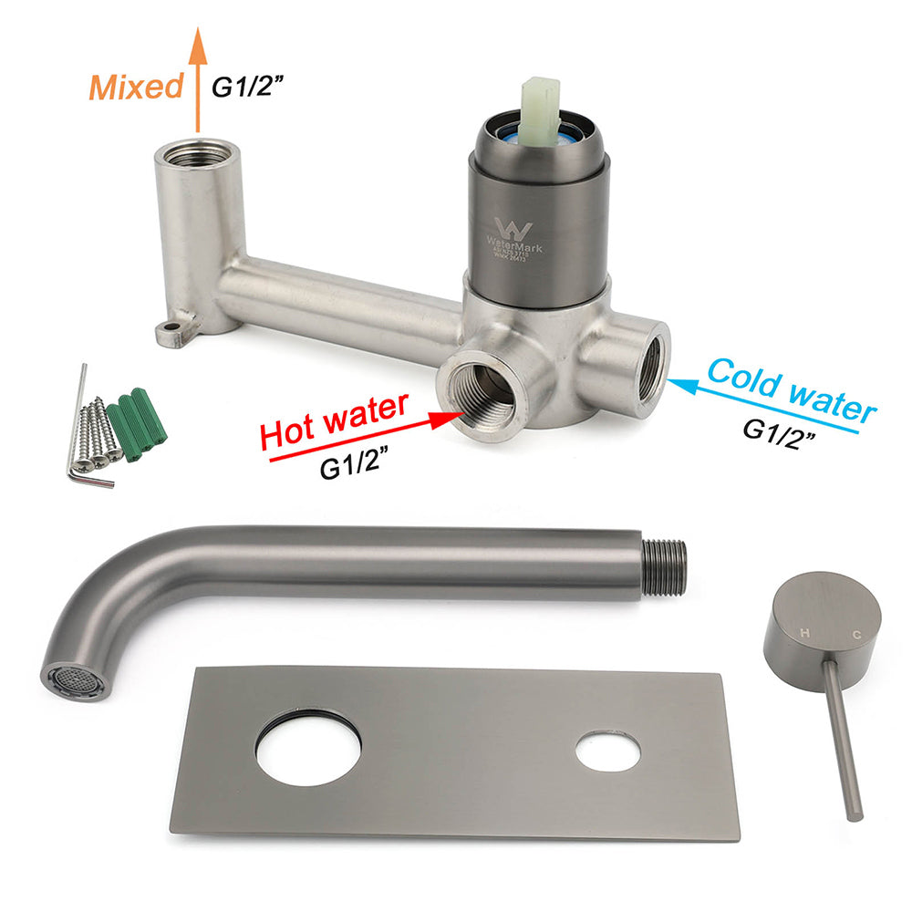 Wall Mounted Basin Mixer Tap, Round, Gun Metal