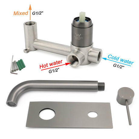Wall Mounted Basin Mixer Tap, Round, Gun Metal