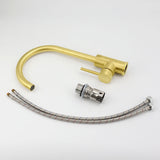 Brushed Gold Round Kitchen Mixer Tap image 7