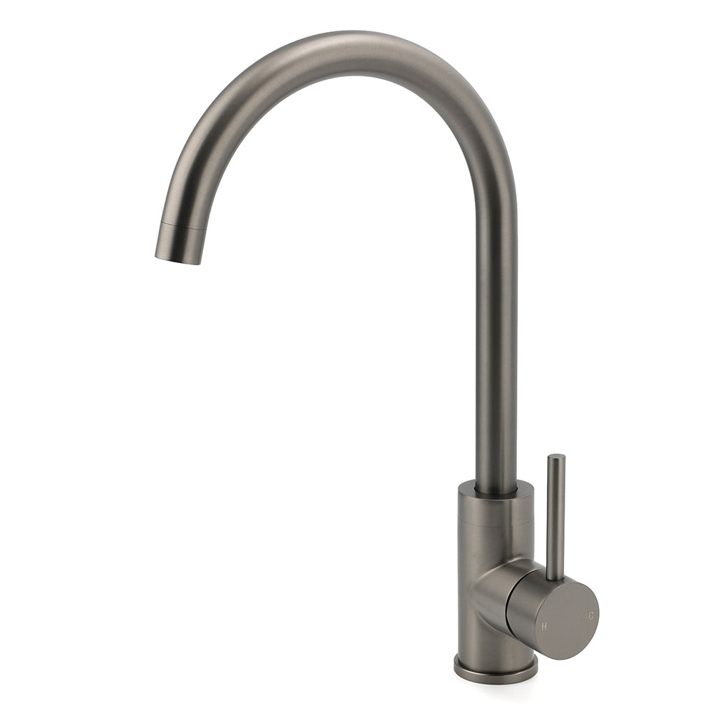 Gun Metal Round Kitchen Sink Mixer Tap with 360 Degree Swivel Spout