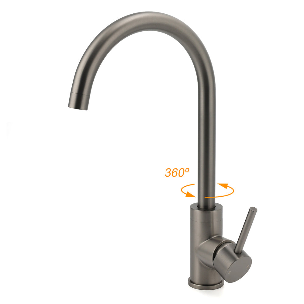 Gun Metal Round Kitchen Sink Mixer Tap with 360 Degree Swivel Spout