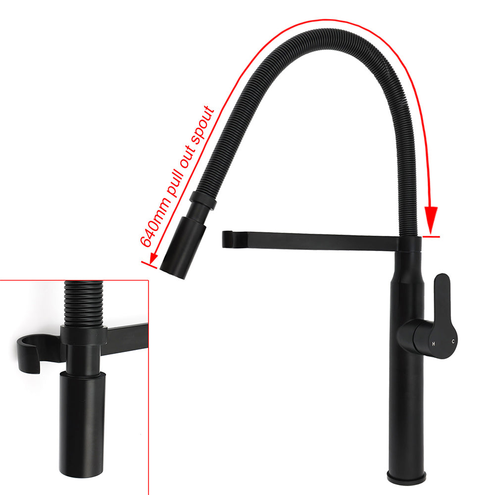 Pull Out Kitchen Mixer Tap, 360 Degree Swivel, Matte Black
