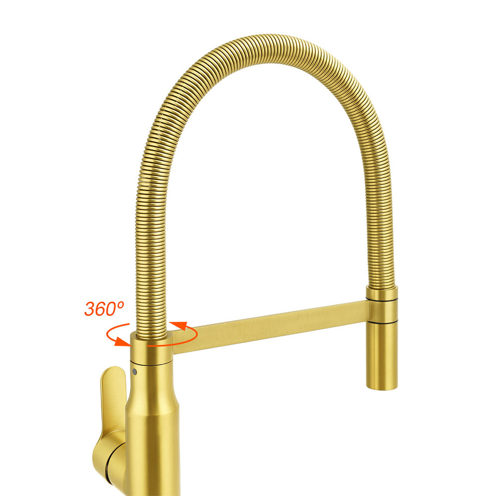 Tall Pull Out Kitchen Mixer Tap, 360 Degree Swivel, Brushed Gold