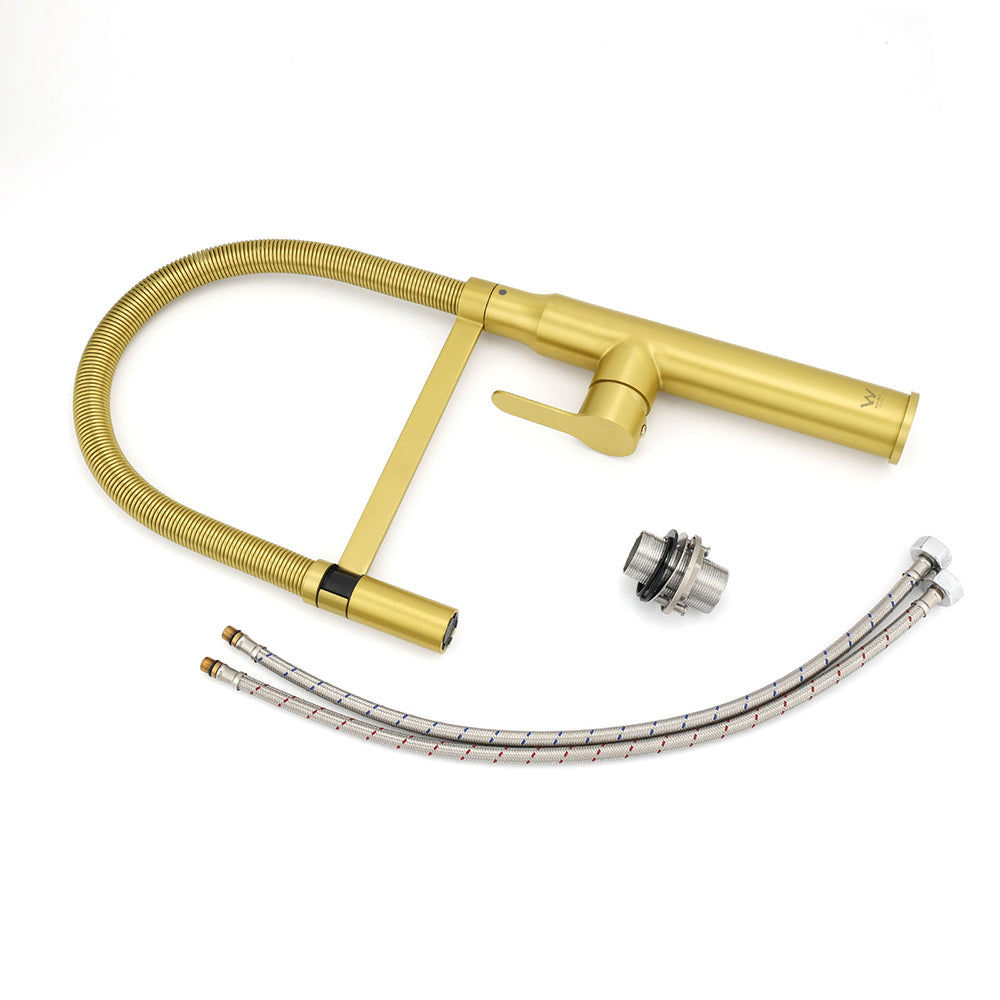 Tall Pull Out Kitchen Mixer Tap, 360 Degree Swivel, Brushed Gold
